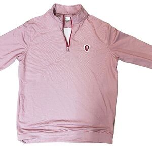 Peter Millar Indiana University Red and White Striped Quarter Zip Active Top Med